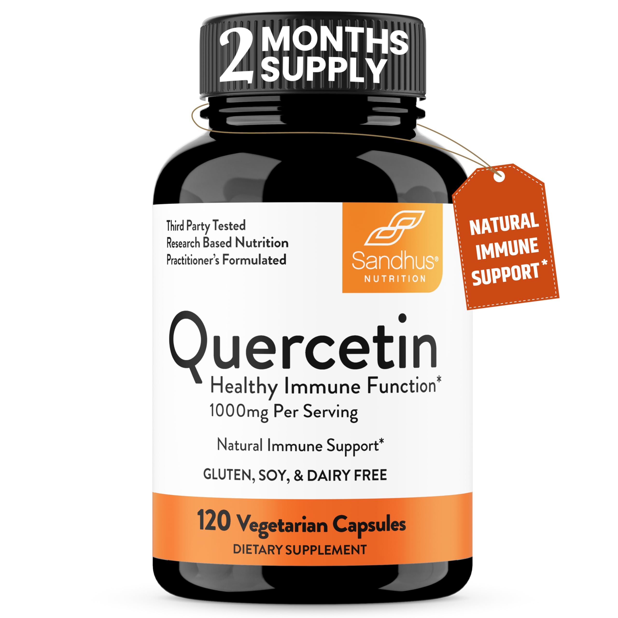 Front view of Sandhu's Quercetin bottle