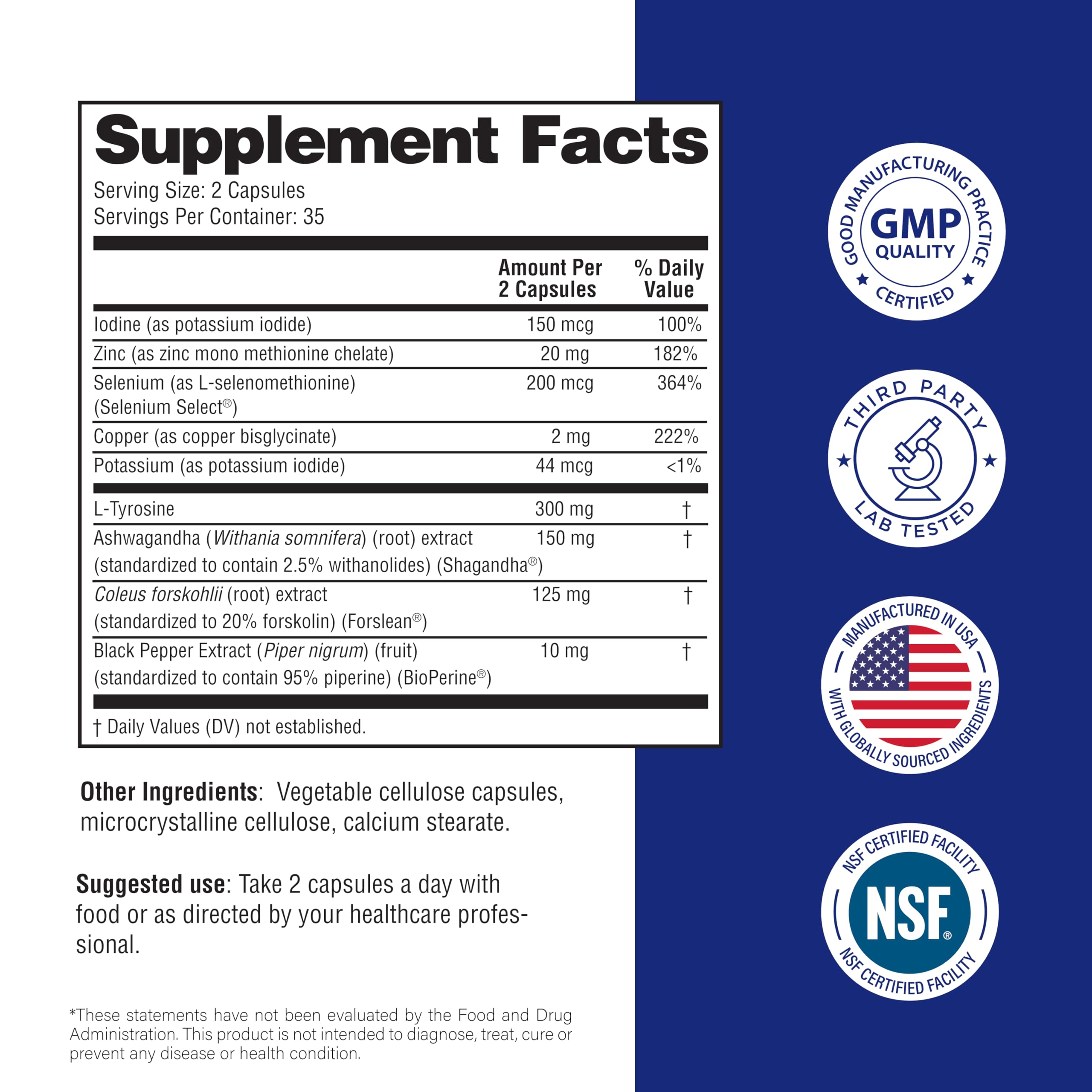 Box and bottle showing 70 capsules, 35 days supply