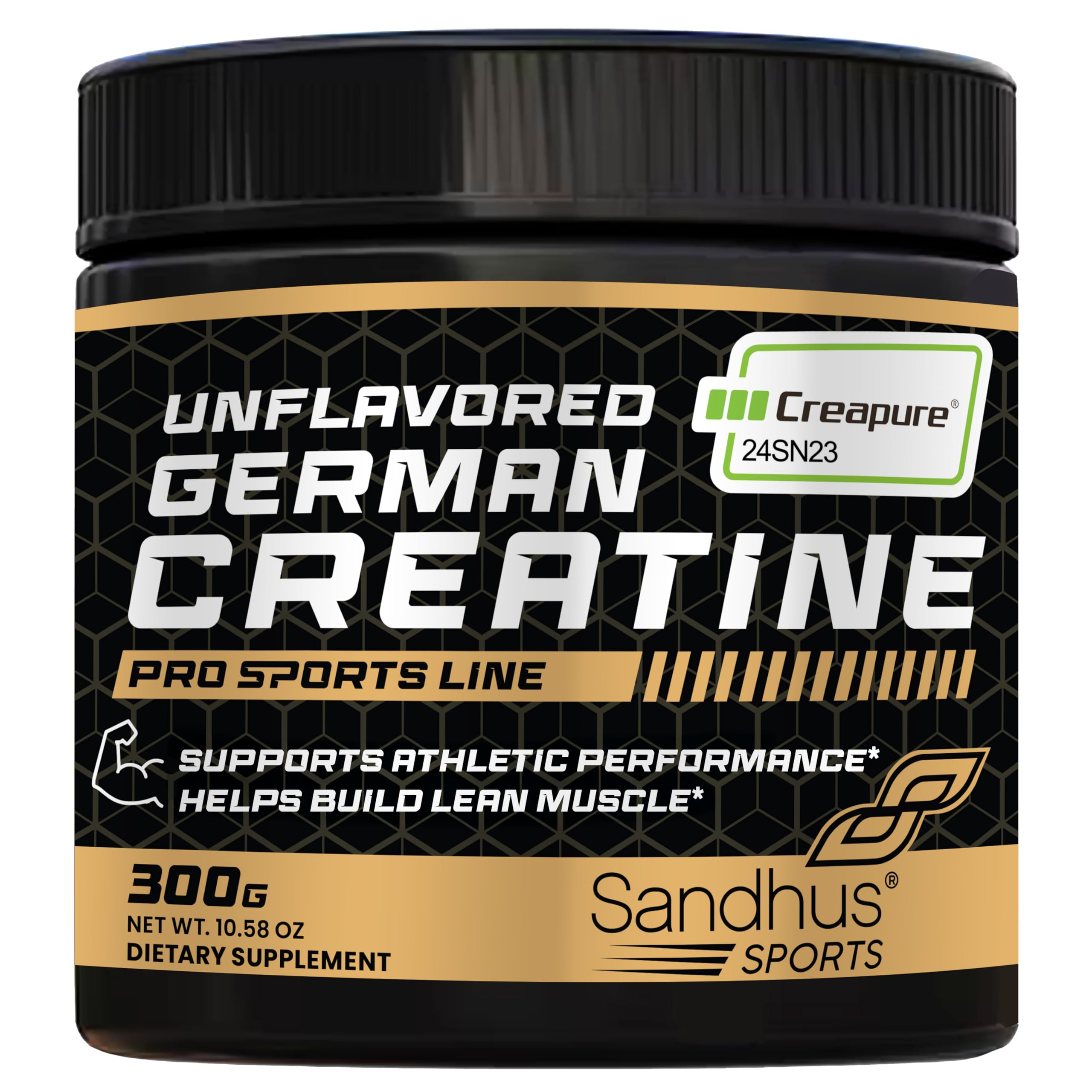 Bottle of Sandhu's German Creatine Monohydrate Powder – unflavored, 60 servings, 10.58 oz