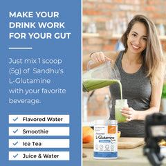 Serving suggestion with a scoop of L-Glutamine powder in water