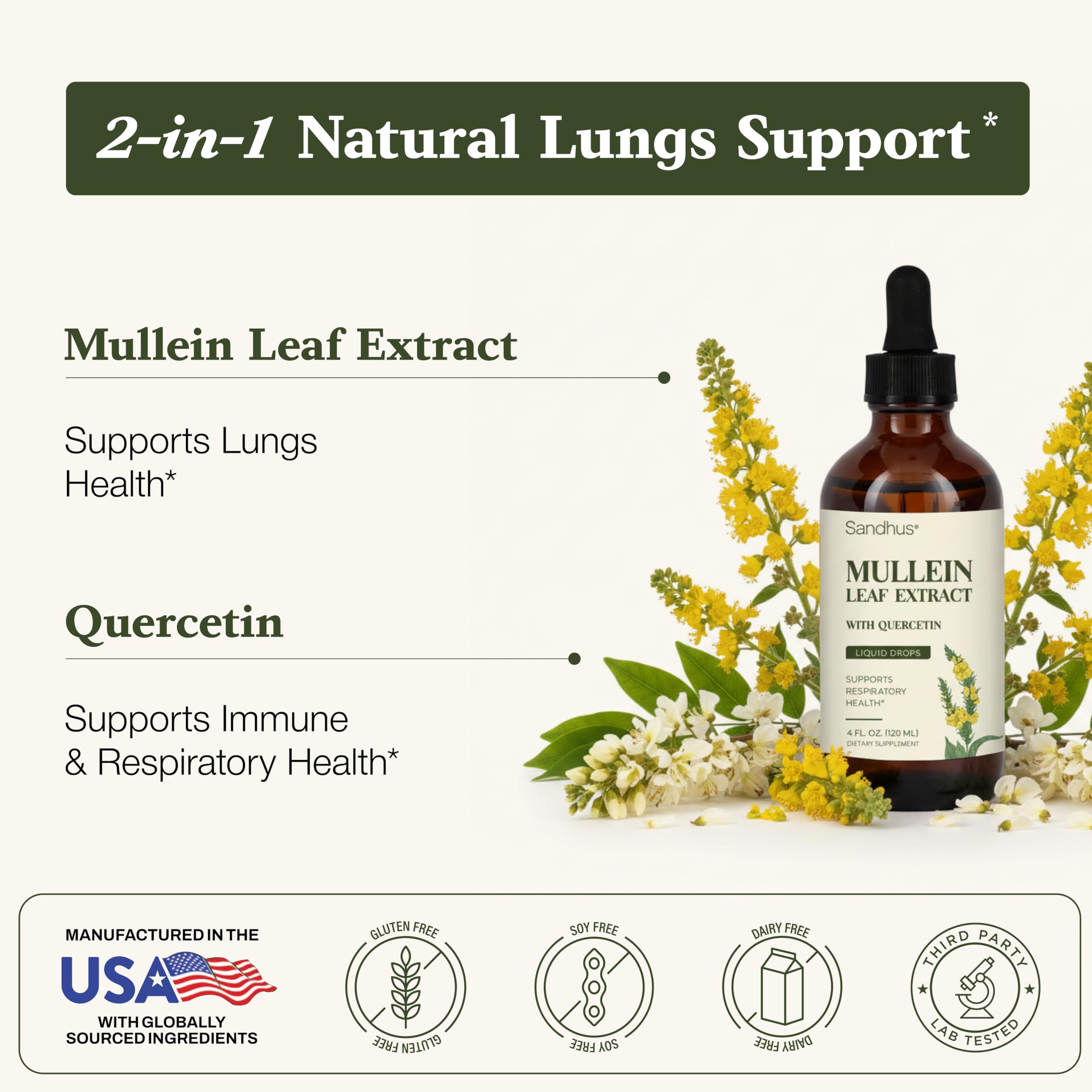 Close-up of Mullein and Quercetin blend ingredients