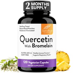 Front view of Sandhu's Quercetin with Bromelain capsules bottle