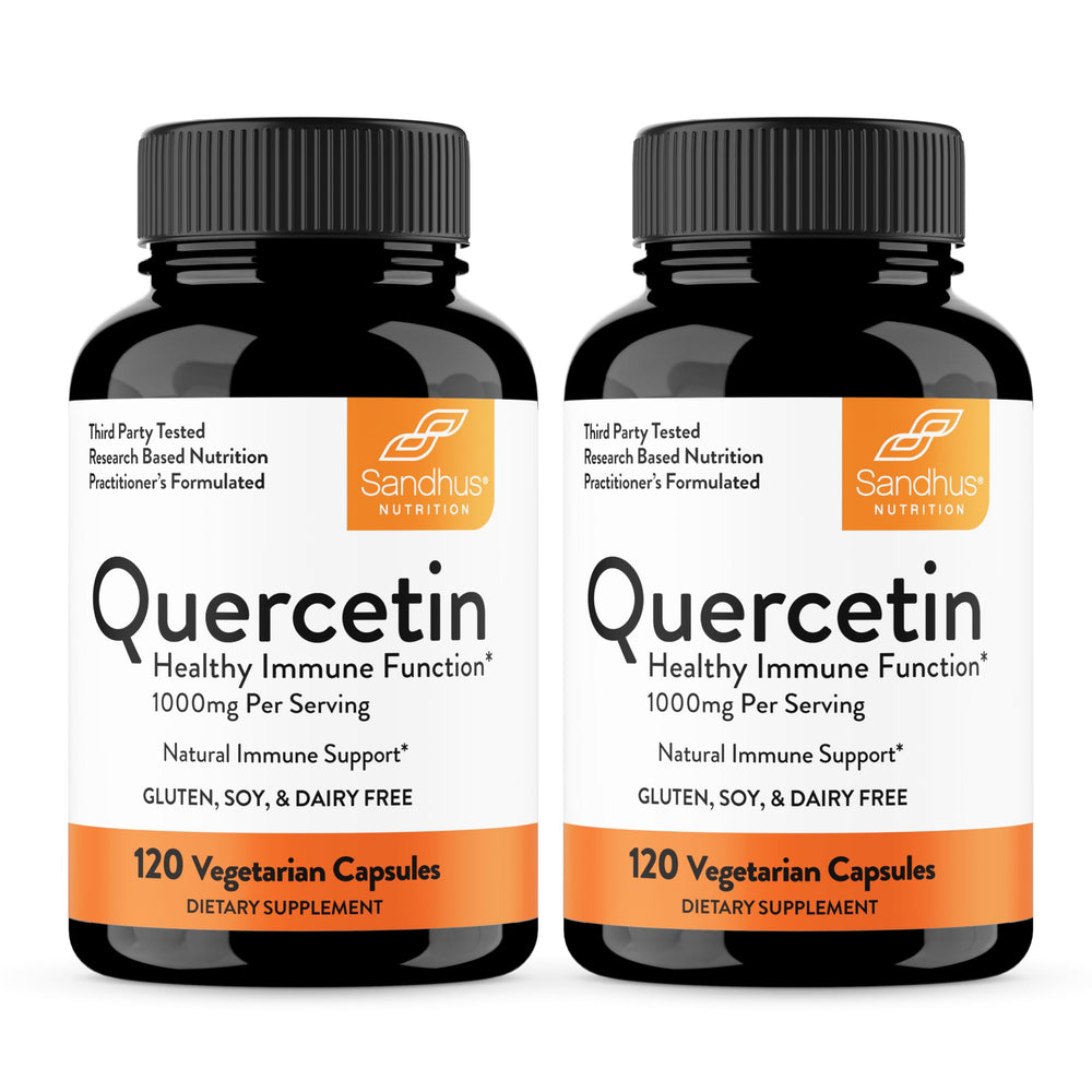 Front view of Sandhu's Quercetin Vegetarian Capsules bottle