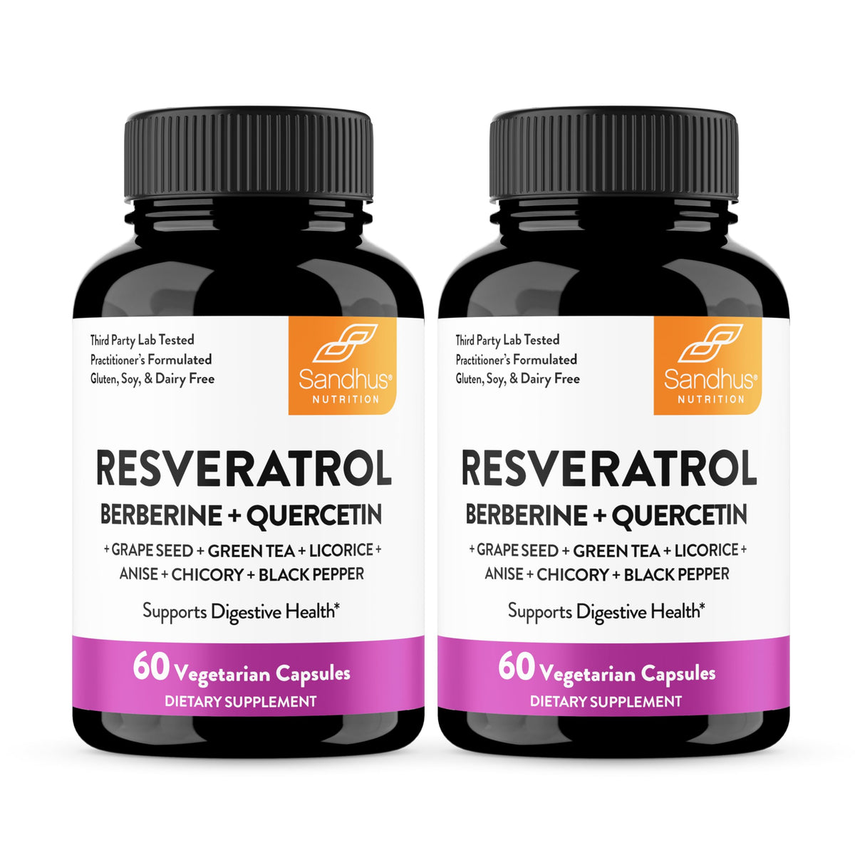 Sandhu's Resveratrol with Berberine gut health front view