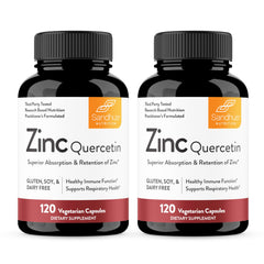 Bottle of Sandhu's Zinc Quercetin 120 Vegetarian Capsules Pack 2 - front view