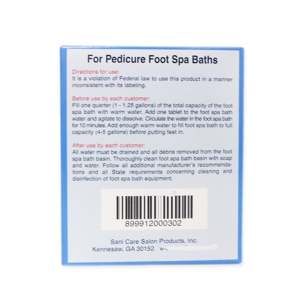 Sanitized foot spa water after using Sani-Tablet with 99.99% bacteria and fungal protection.
