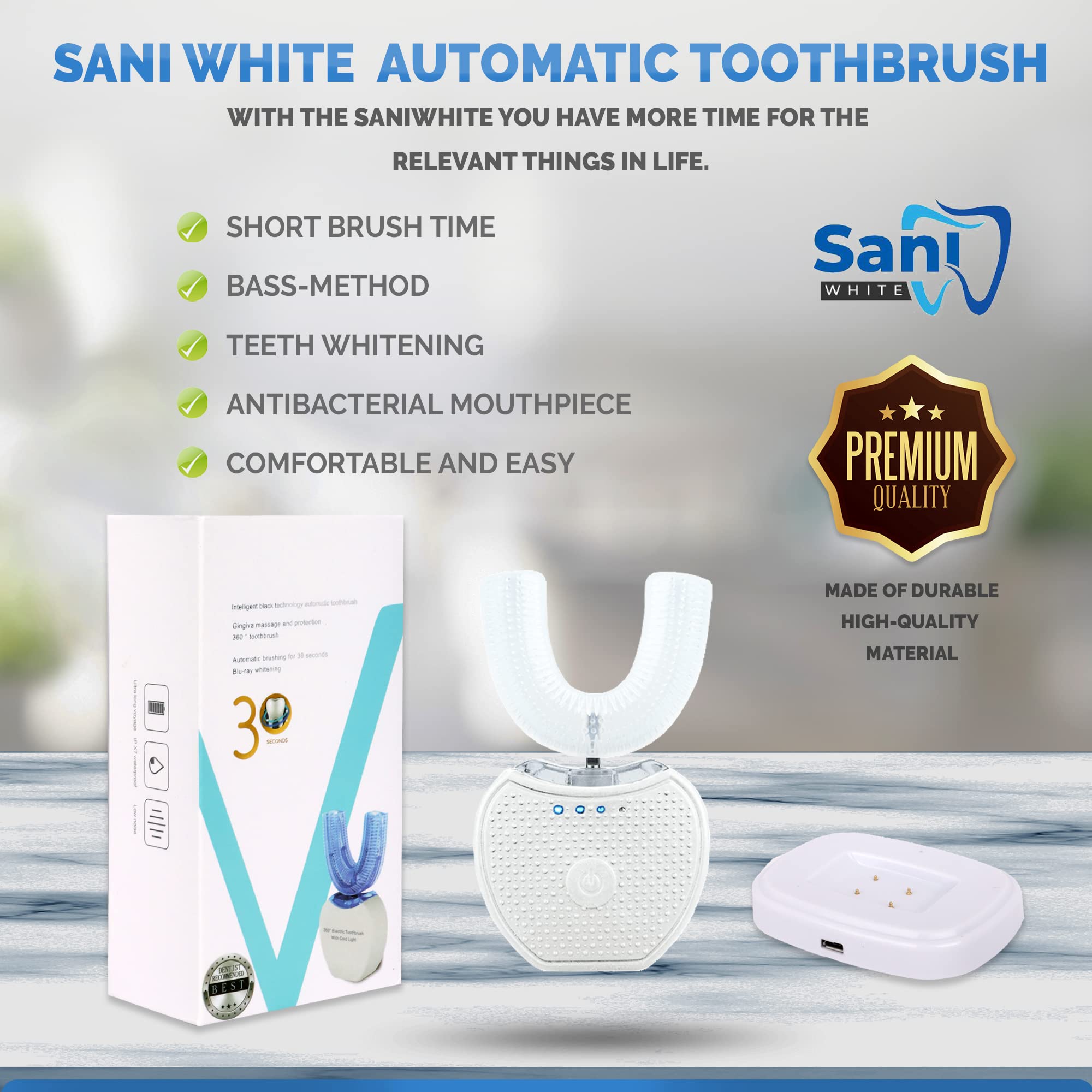 Sani White 360 Ultrasonic Toothbrush front close-up