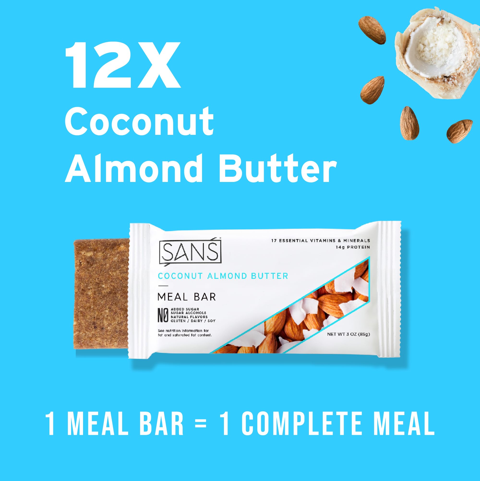 SANS coconut almond butter swirl shows creamy texture and tropical flavor.