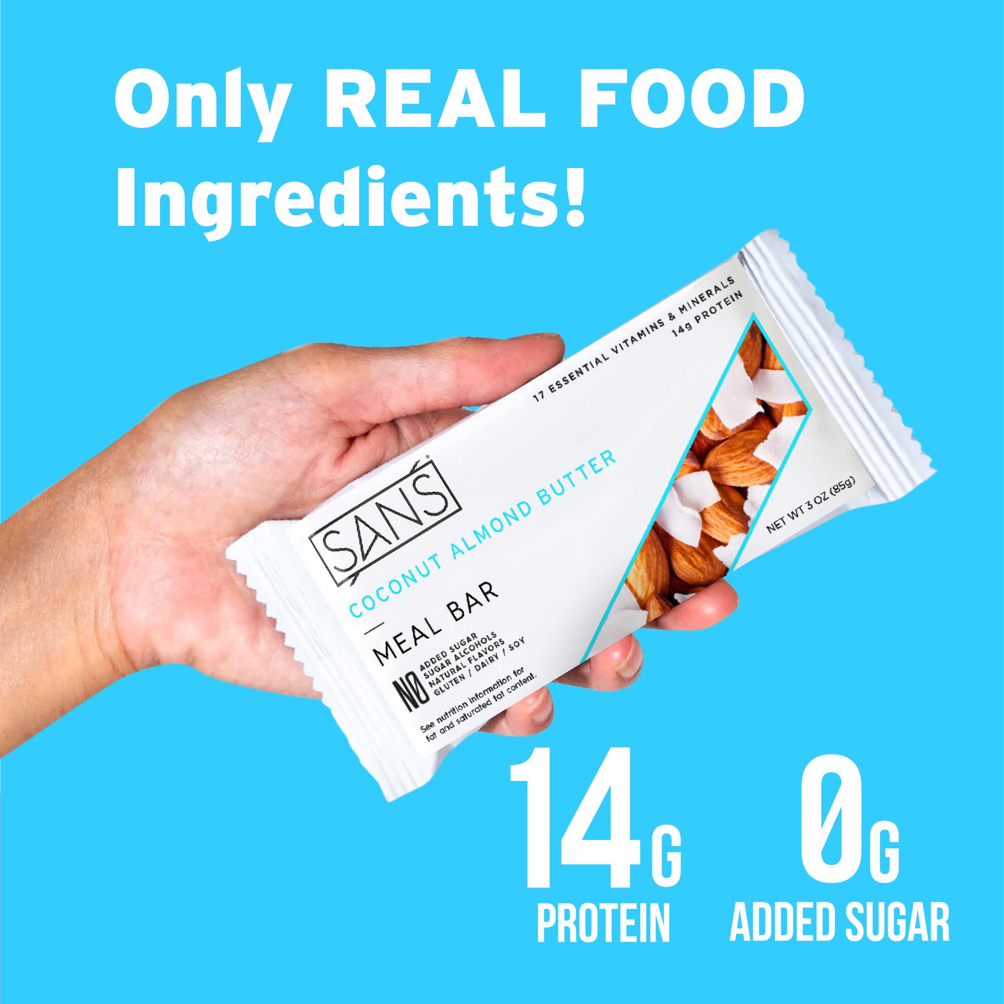 SANS gluten-free label emphasizes dietary compatibility and peace of mind.