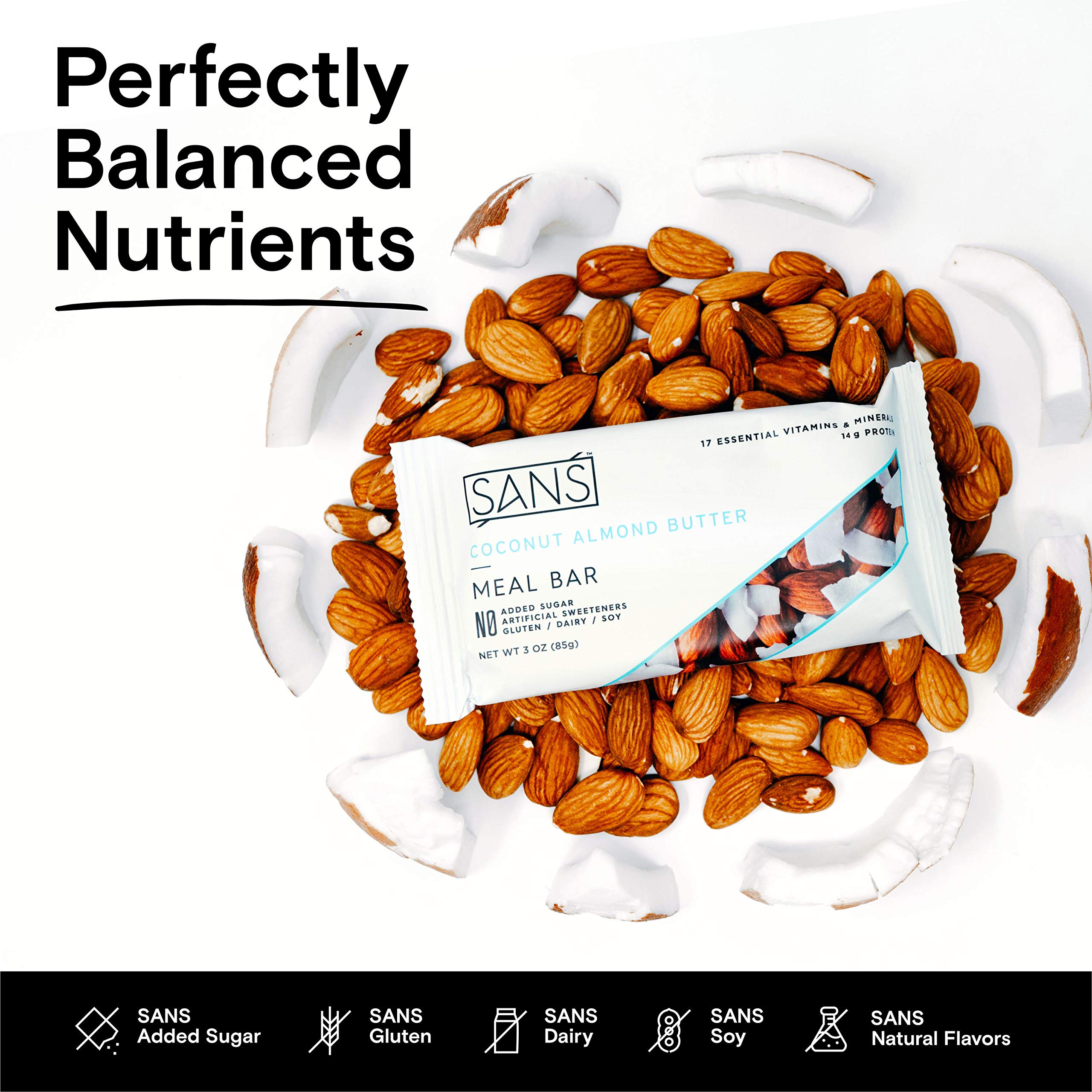 SANS ingredients close-up features real-food components for clean snacking.