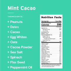 SANS Mint Cacao bar front view highlights mint cacao flavor and protein power