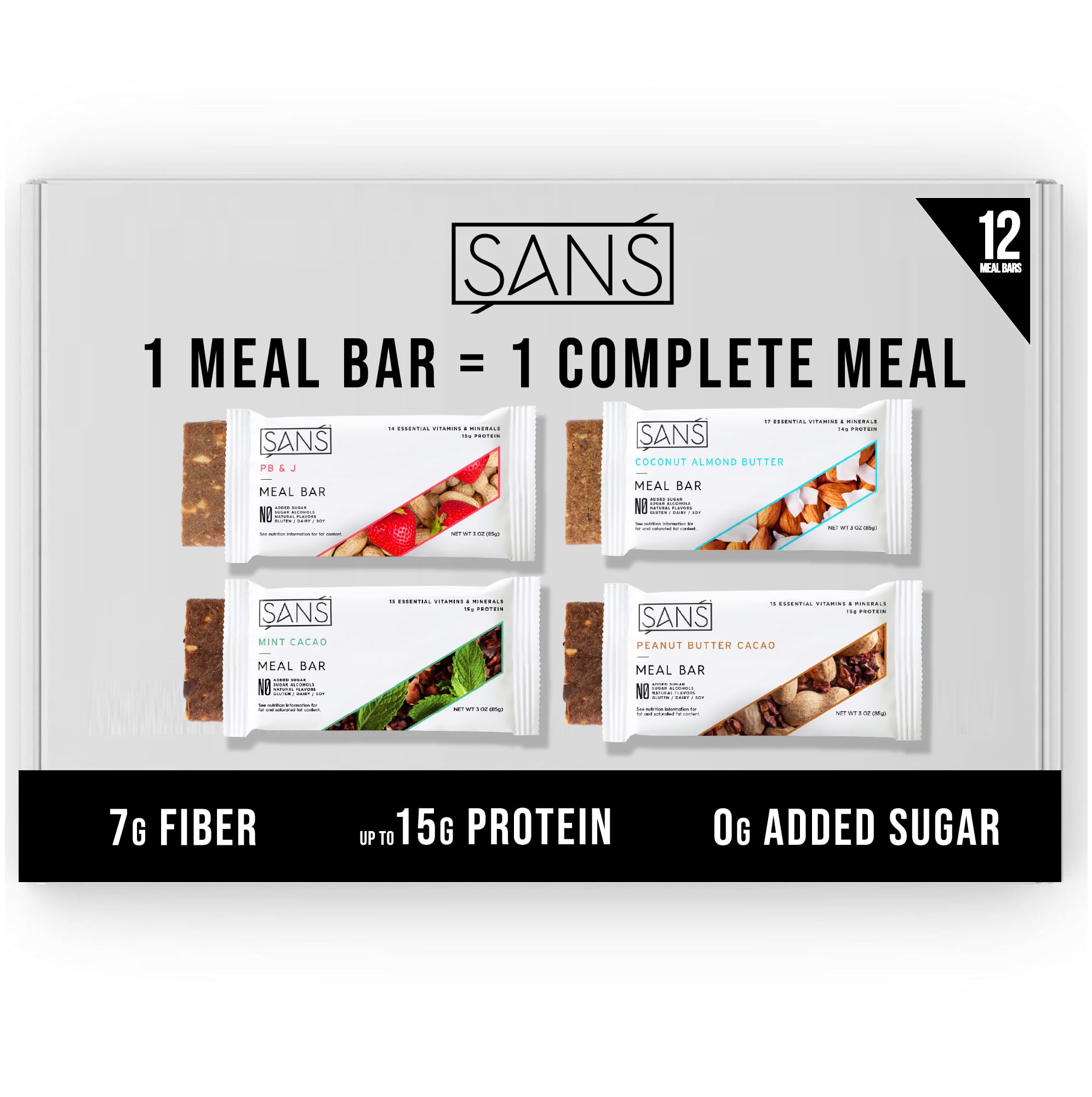 SANS meal replacement bar packaging shown for easy on-the-go nourishment