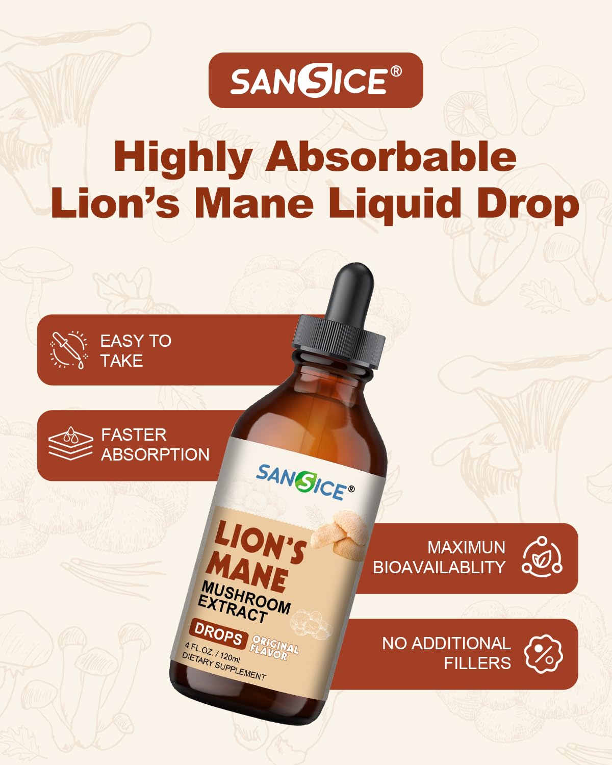 Infographic showing high absorption of Lion's Mane liquid drops