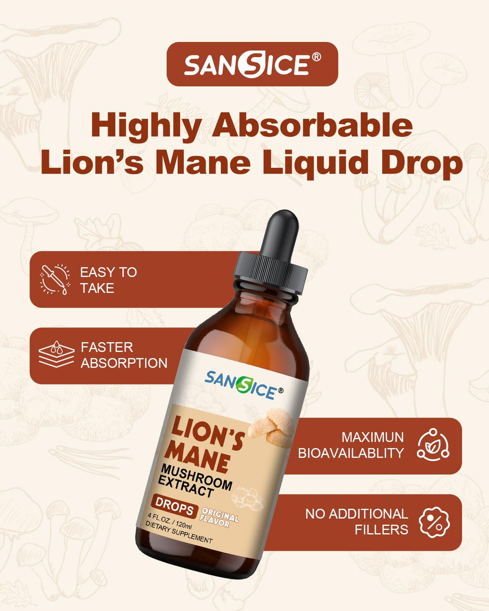Infographic showing high absorption of Lion's Mane liquid drops