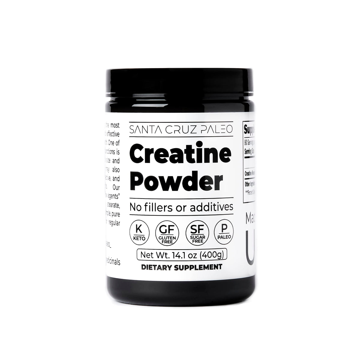Front view of Santa Cruz Paleo Creatine Powder jar