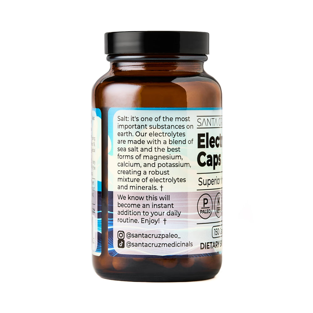 Santa Cruz Paleo electrolyte capsules label close-up showing clean ingredients