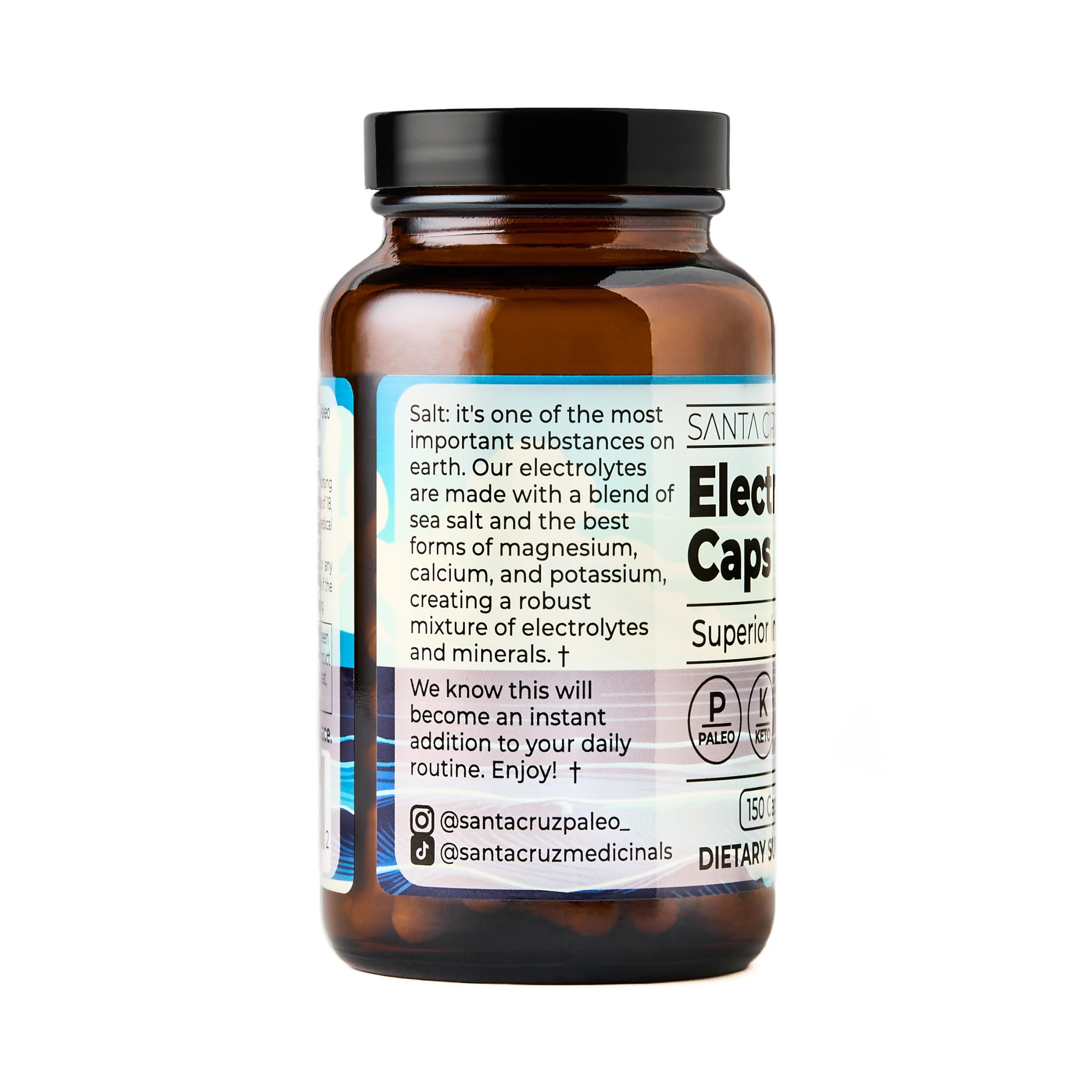 Santa Cruz Paleo electrolyte capsules label close-up showing clean ingredients