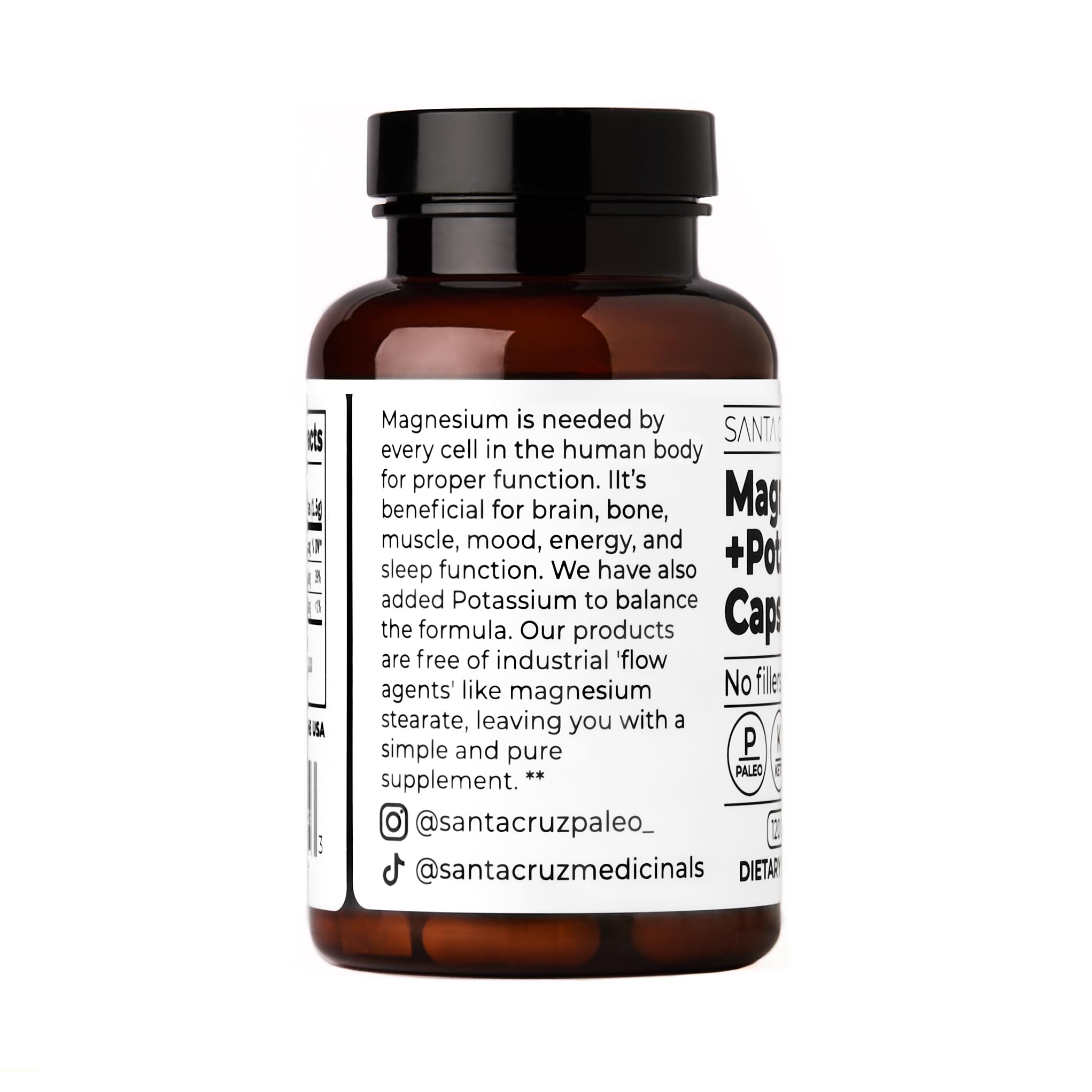 Close-up of magnesium glycinate and potassium citrate capsules