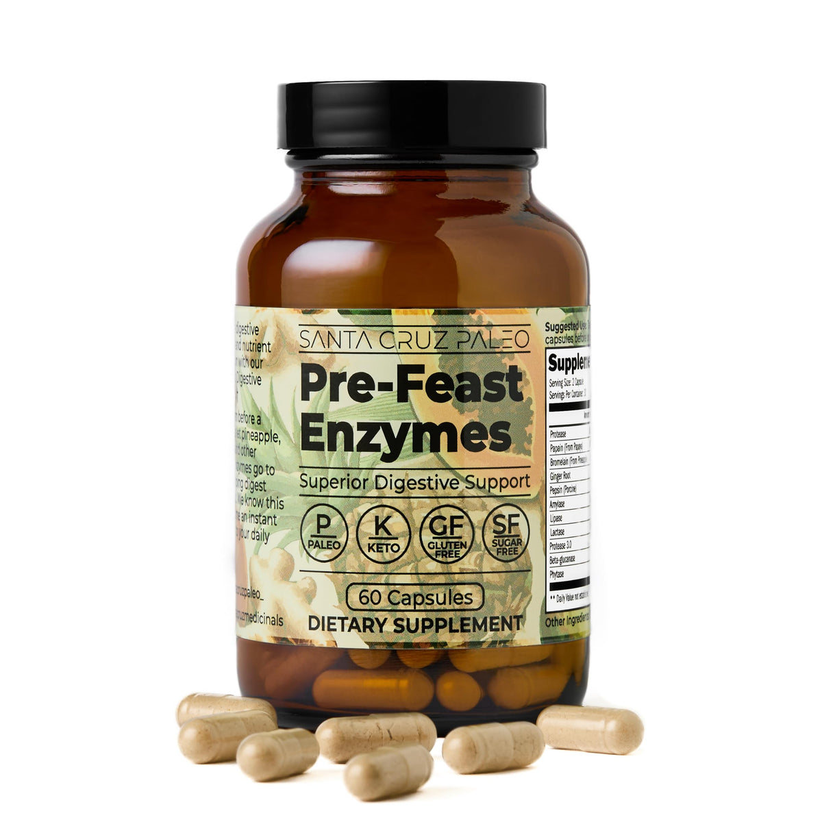 Bottle of Santa Cruz Paleo Pre-Feast Digestive Enzymes front view
