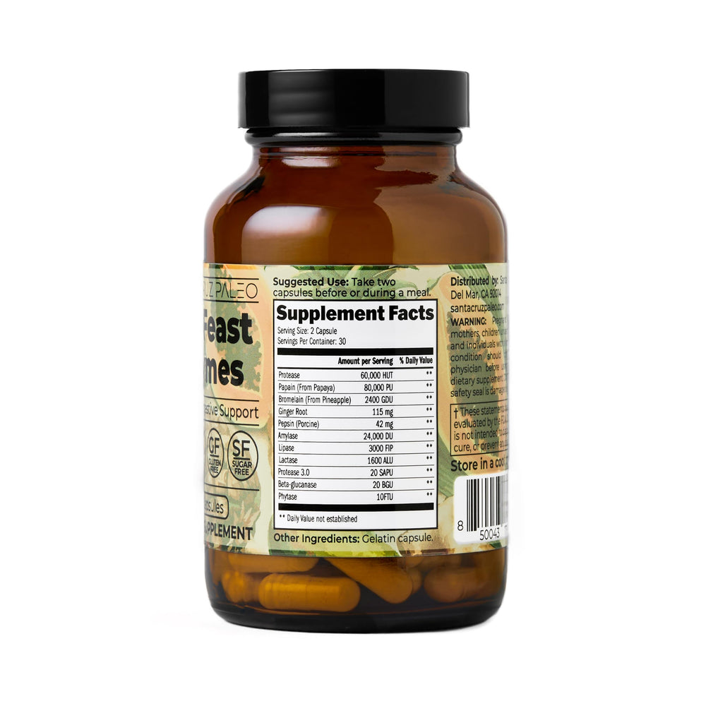 Close-up of ingredient labels featuring Bromelain, Ginger Root and Papain