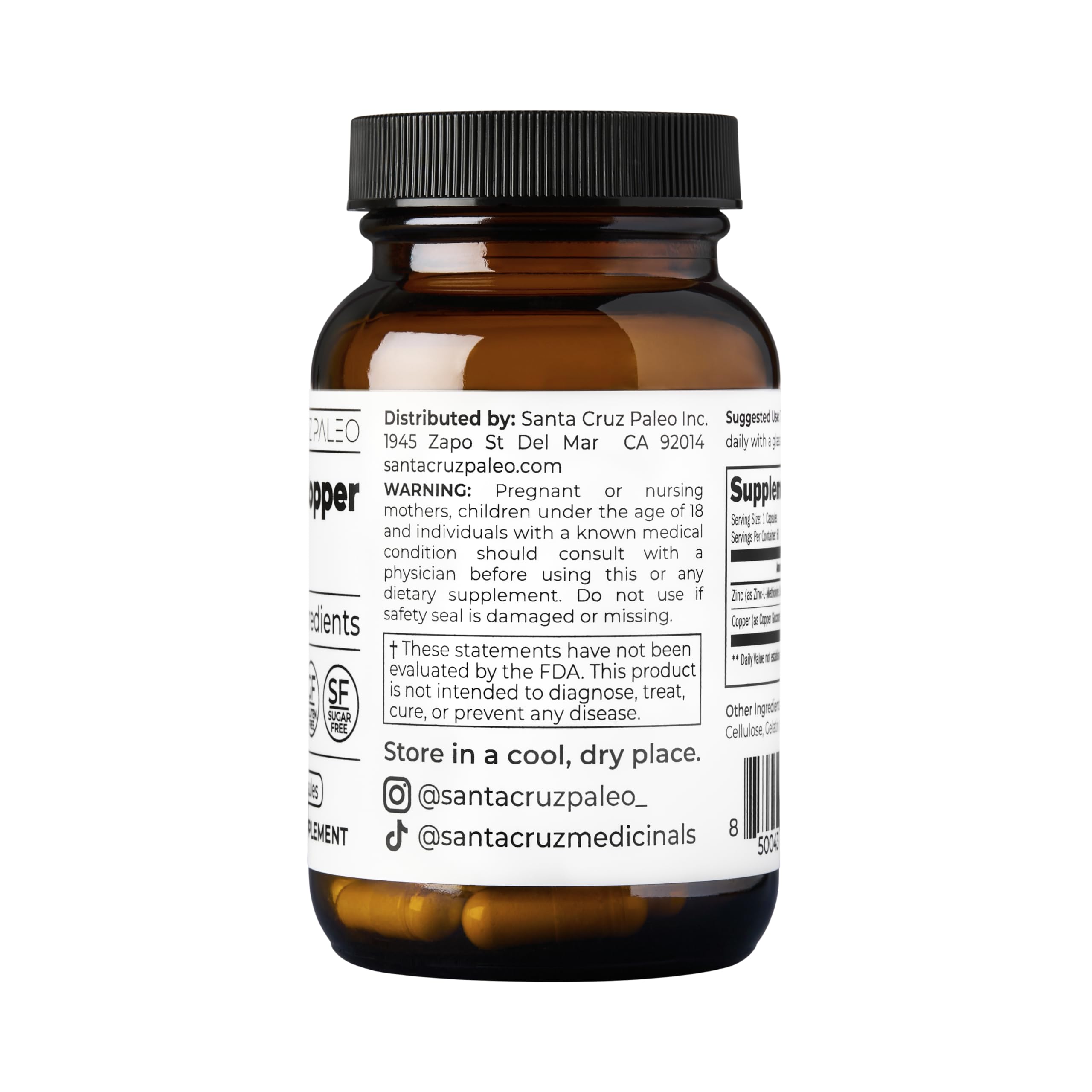 Size comparison of Santa Cruz Paleo Zinc + Copper Caps