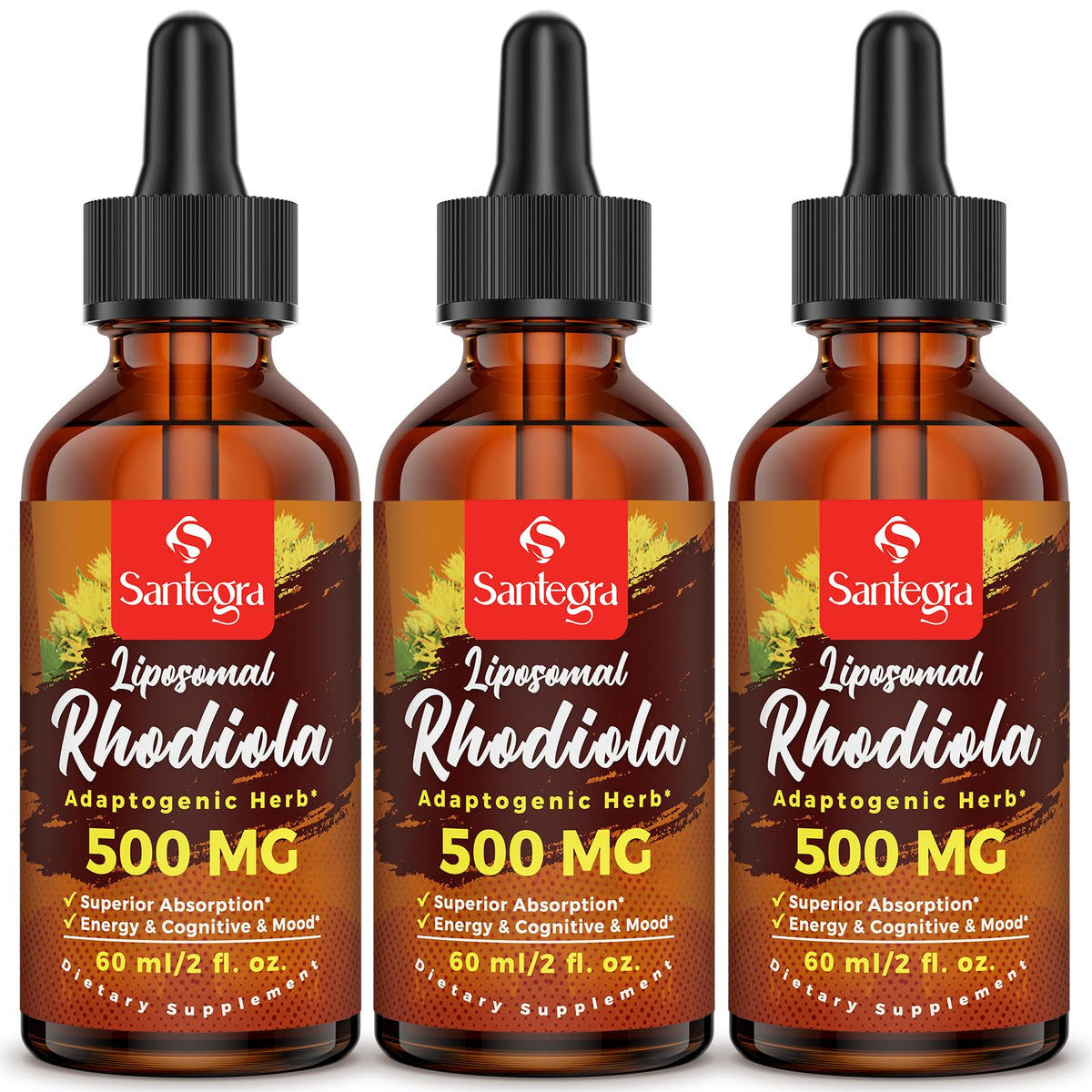 Front view of Santegra Rhodiola 57k liposomal liquid bottle