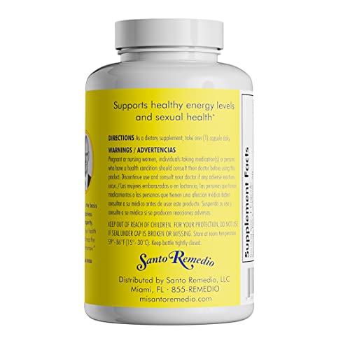 Santo Remedio Maca bottle label highlights 750 mg per serving