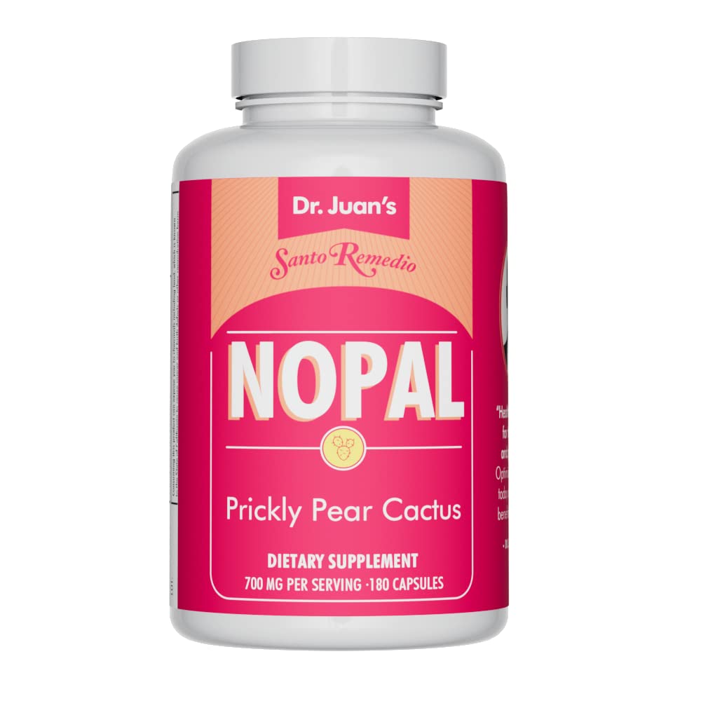 Santo Remedio Nopal Prickly Pear Cactus dietary supplement bottle, 700 mg, 180 capsules
