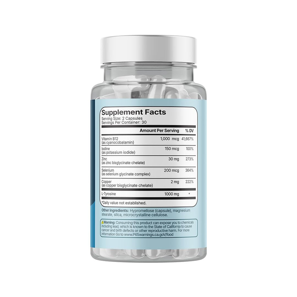 Label showing ingredients: Vitamin B12, Iodine, Selenium