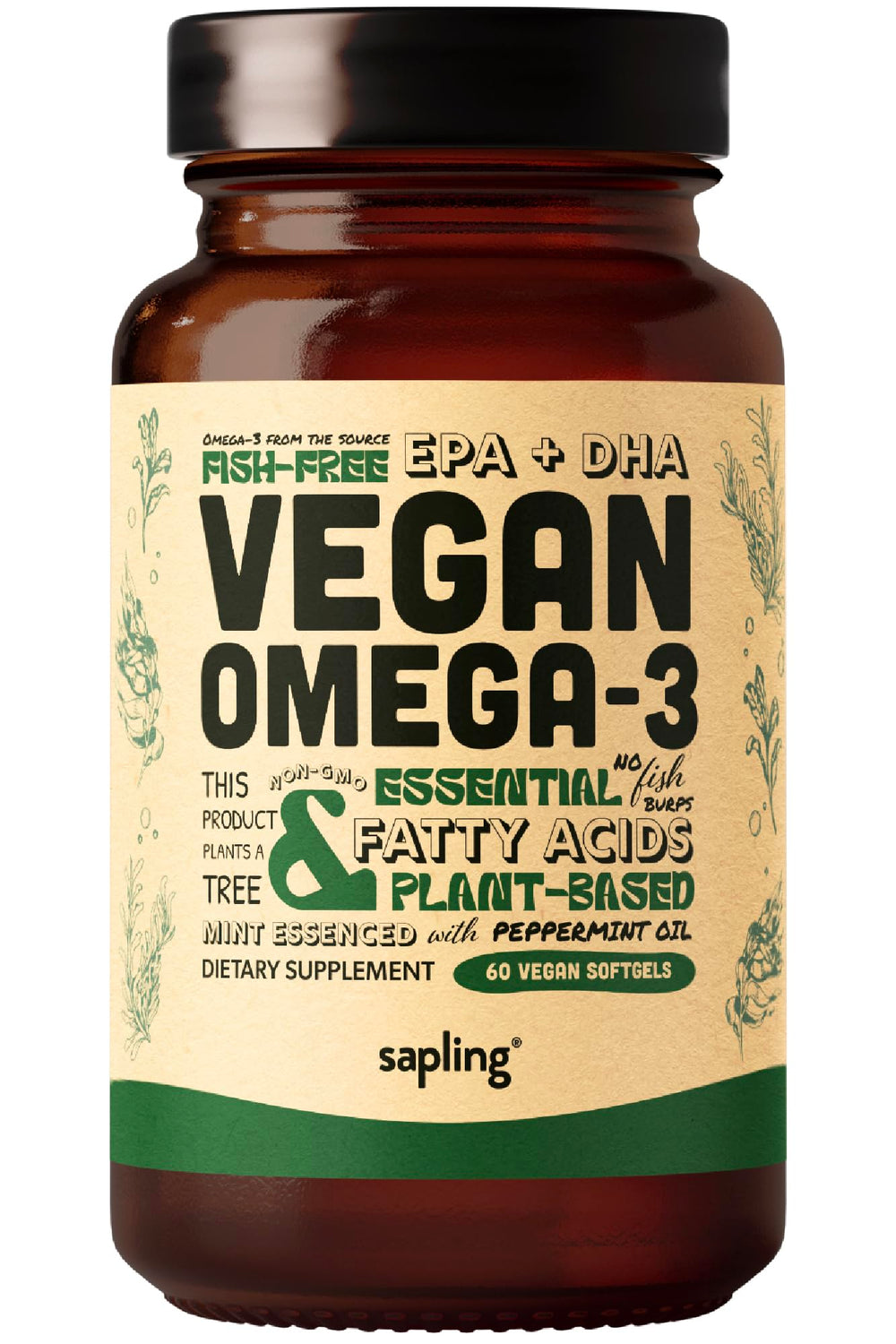 Vegan Omega-3 supplement bottle front view