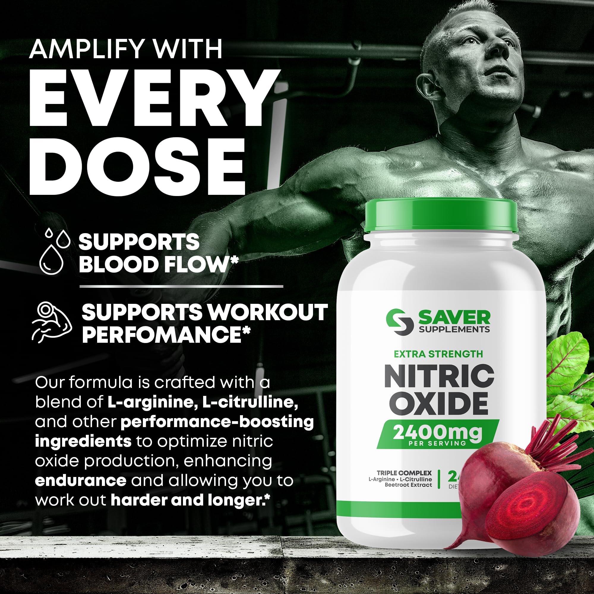 Saver Supplements Nitric Oxide capsules with 800mg L-Citrulline per serving