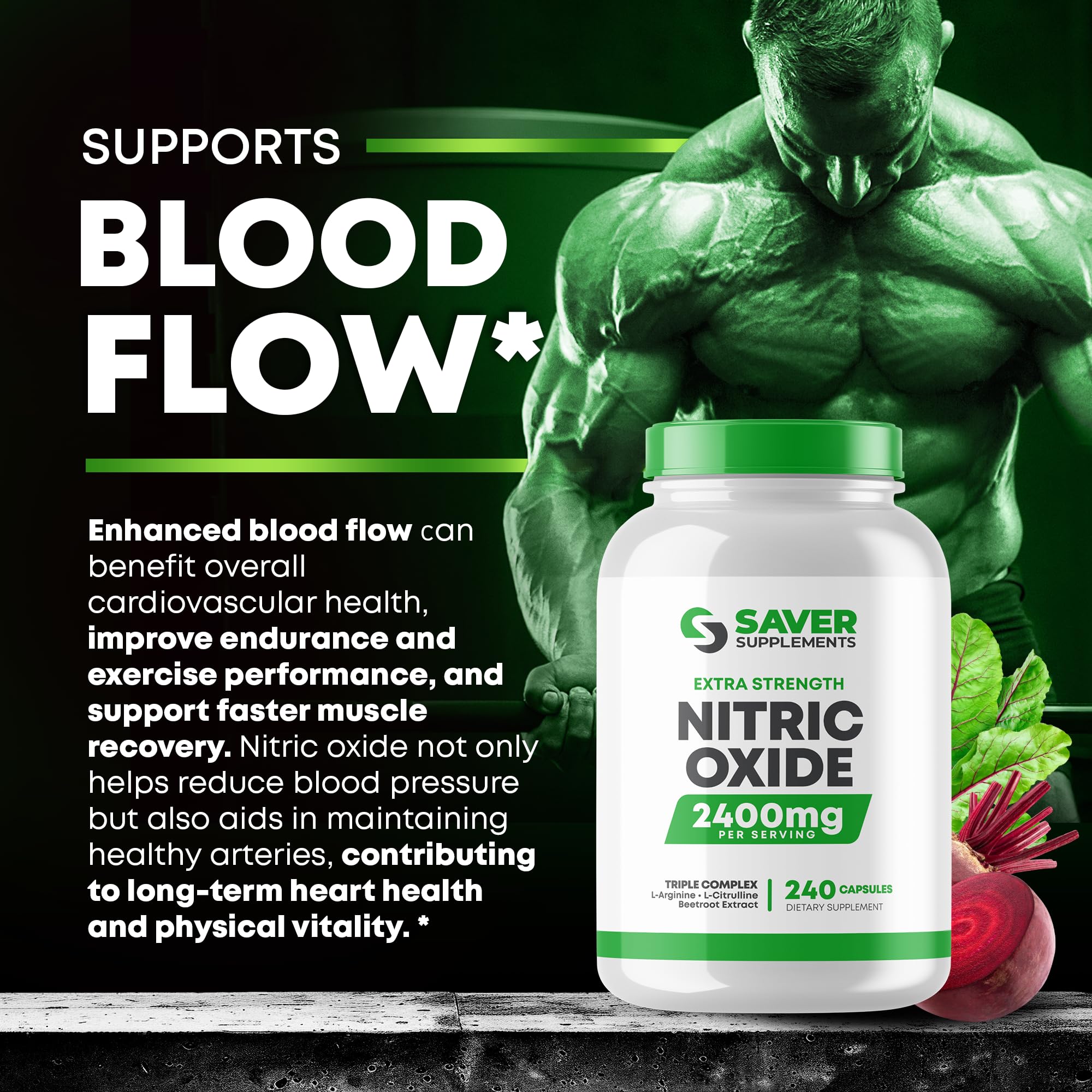 Lab-testing and cGMP standards badge on Saver Supplements Nitric Oxide bottle