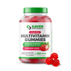 Bottle of Saver Supplements Sugar Free Multivitamin Gummies Strawberry flavor, 120 count