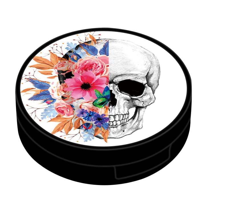 Savosang personalized contact case travel kit with mirror, tweezers, and accessories – flowers and skeletons design