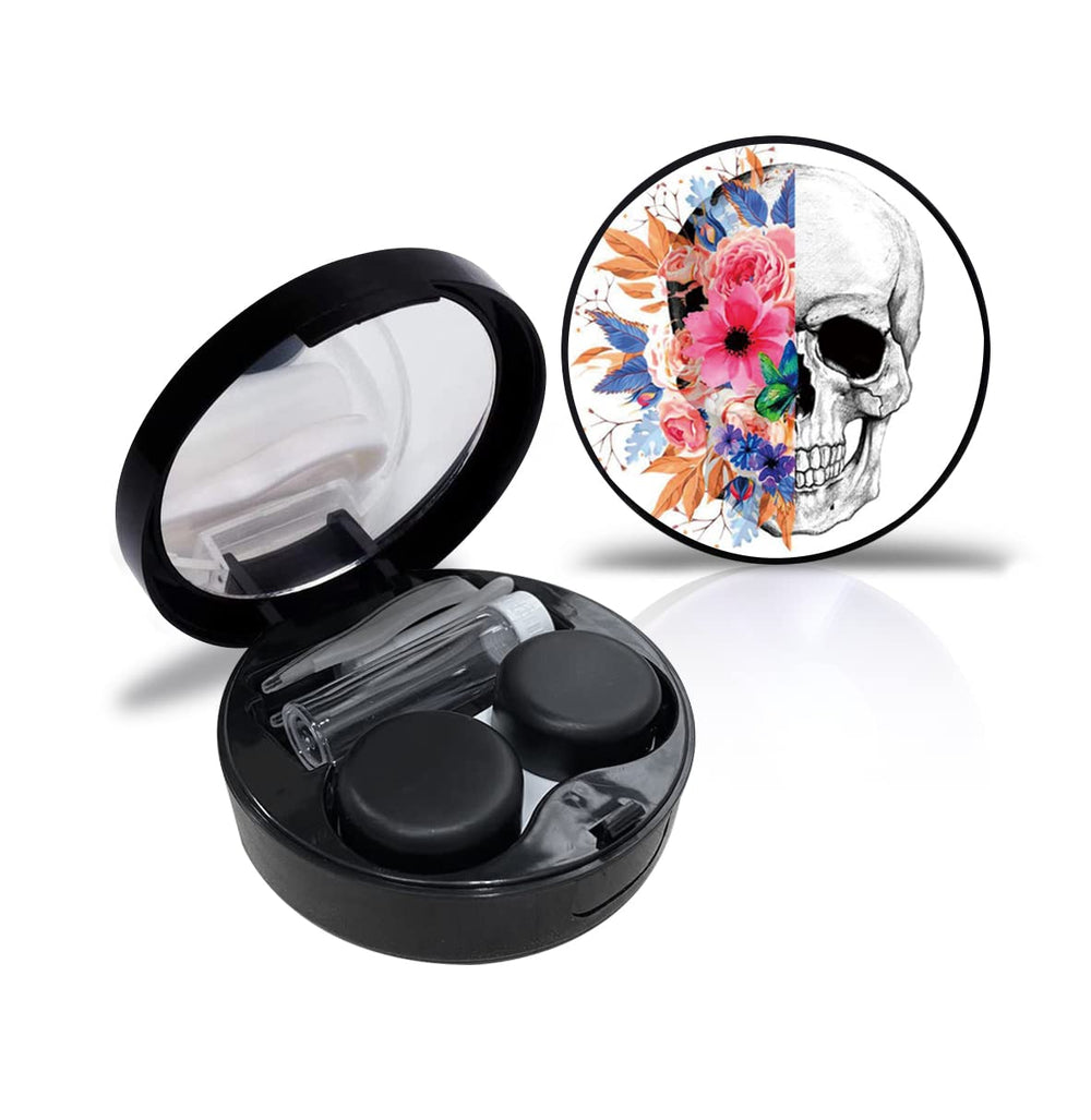 Open view of Savosang travel contact case showing mirror, solution bottle, tweezers and accessories for lenses