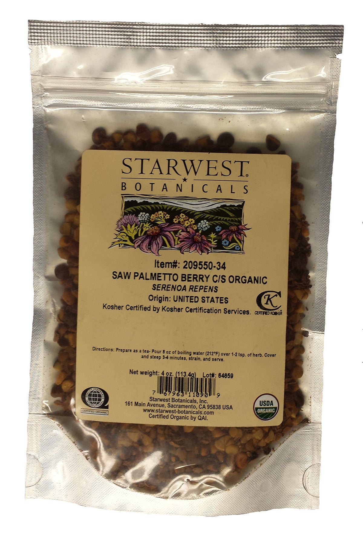 Organic Saw Palmetto Berry Cut and Sifted (Serenoa repens) - 4 oz