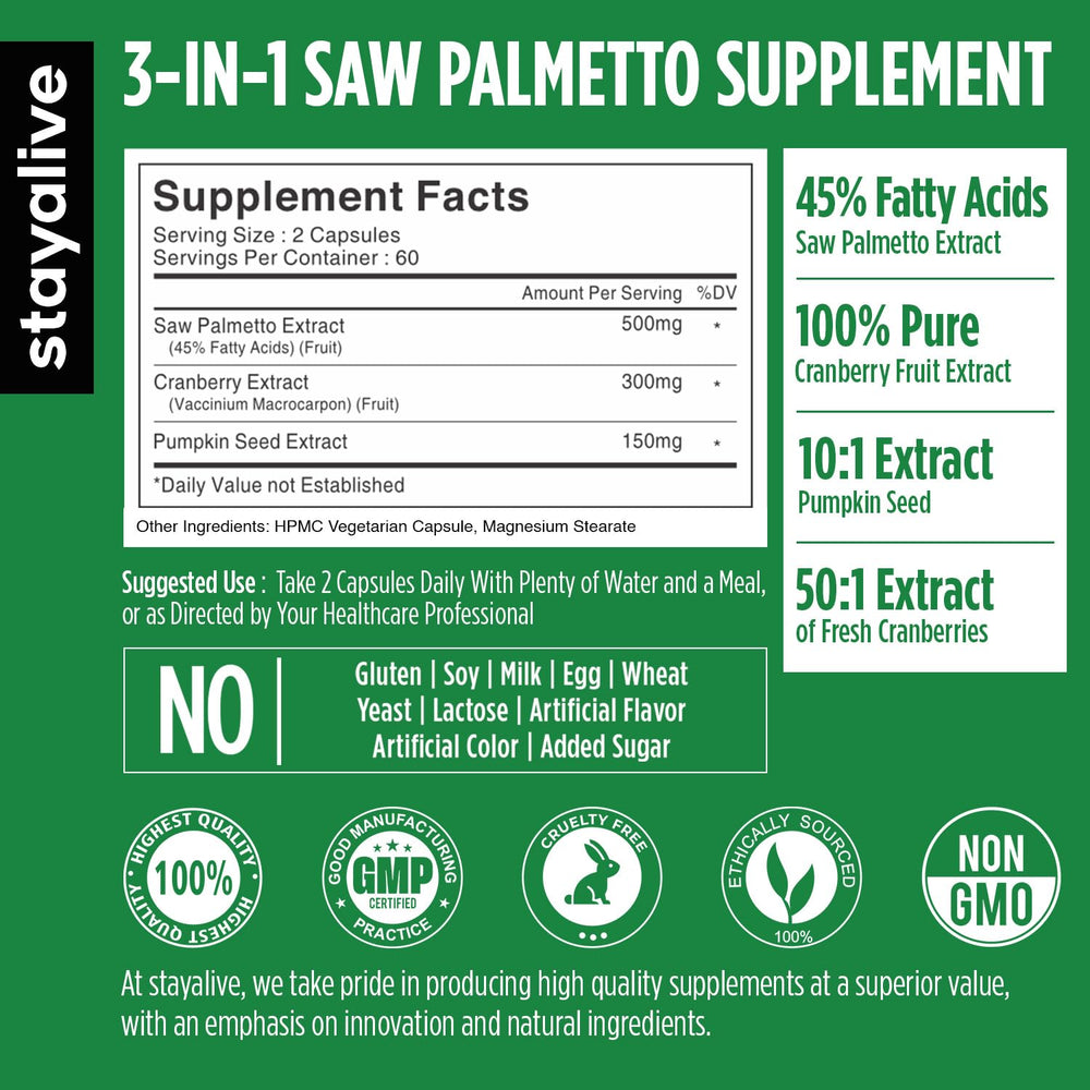 Illustration of 500mg Saw Palmetto Extract with 45% fatty acids