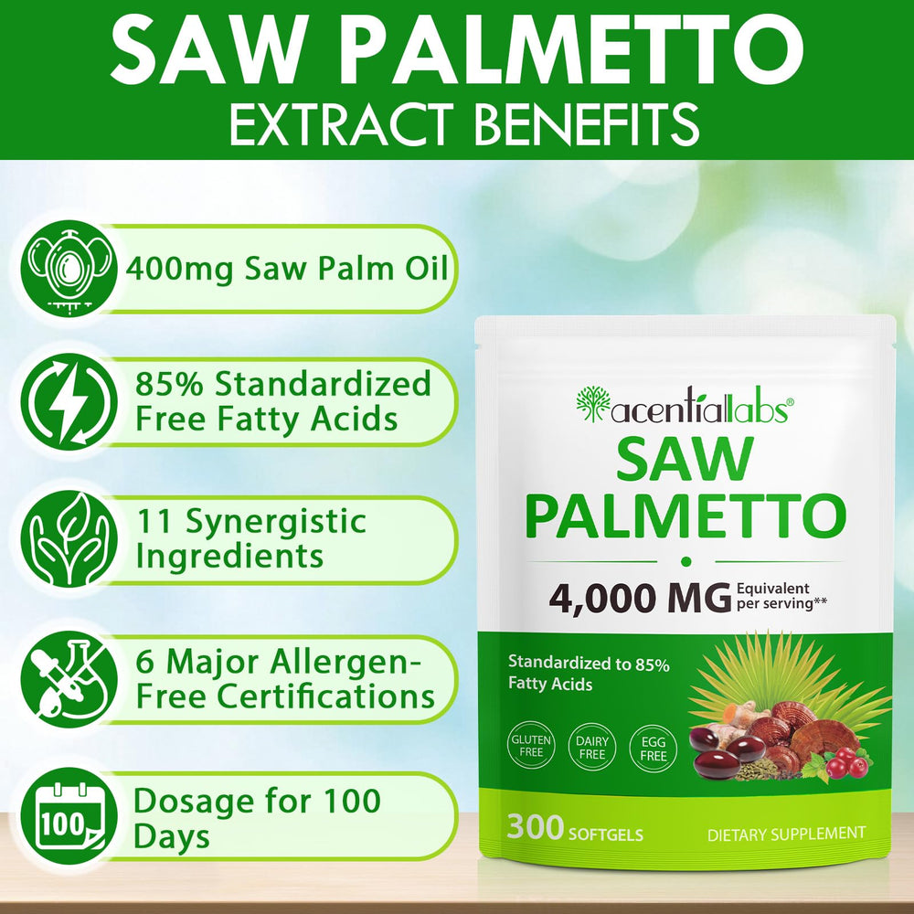 Close-up of Saw Palmetto softgels with label