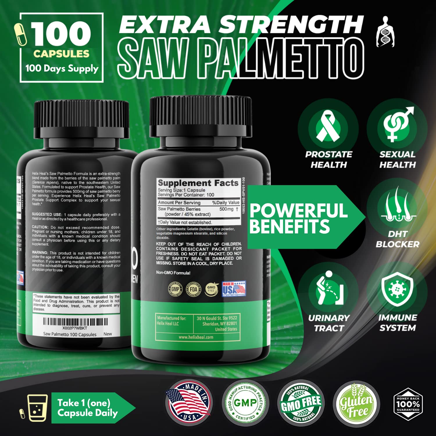 Saw Palmetto for Men bottle showcasing prostate health benefits