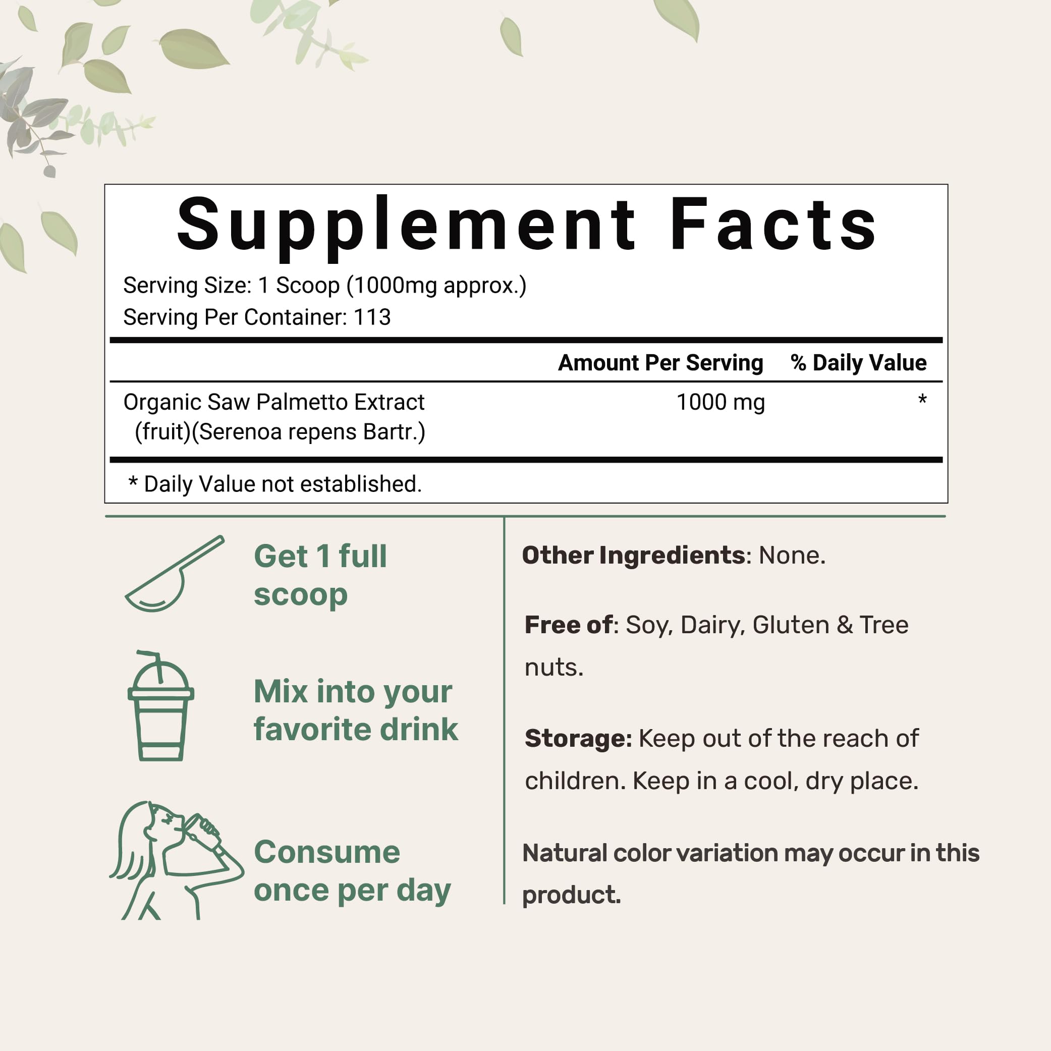 Saw palmetto powder with active fatty acids