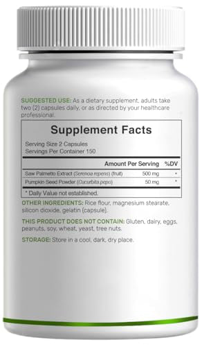 Close-up of saw palmetto extract and pumpkin seed capsules