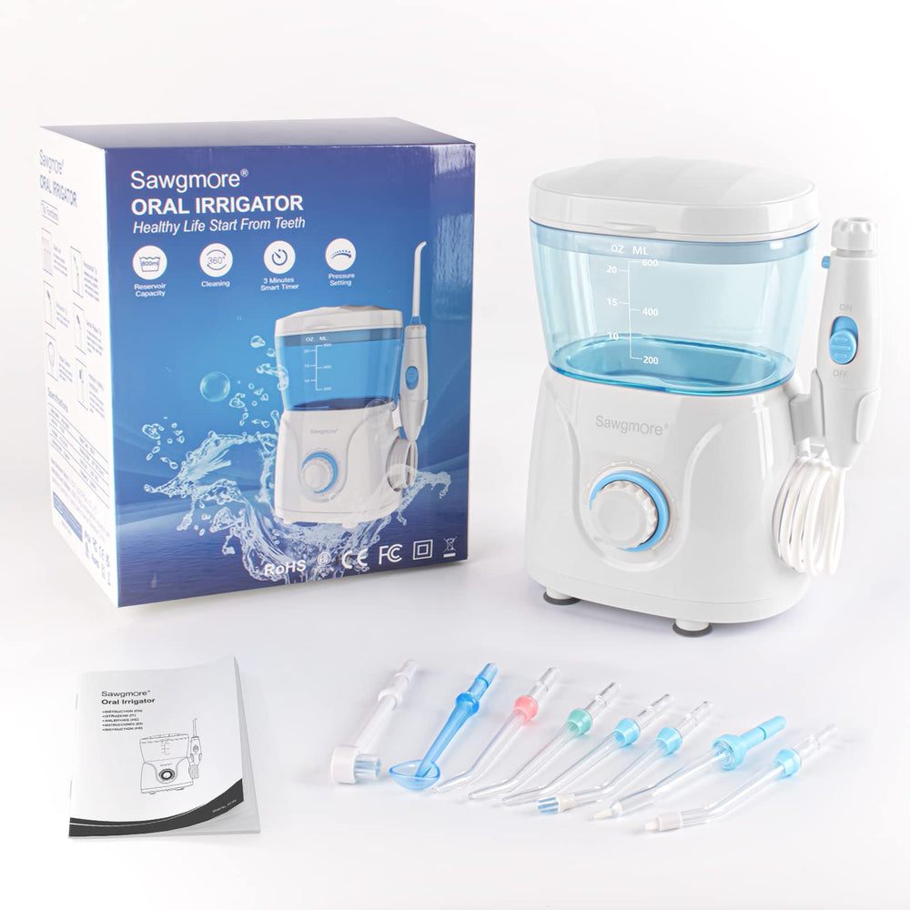 White Sawgmore FC166 water flosser on countertop