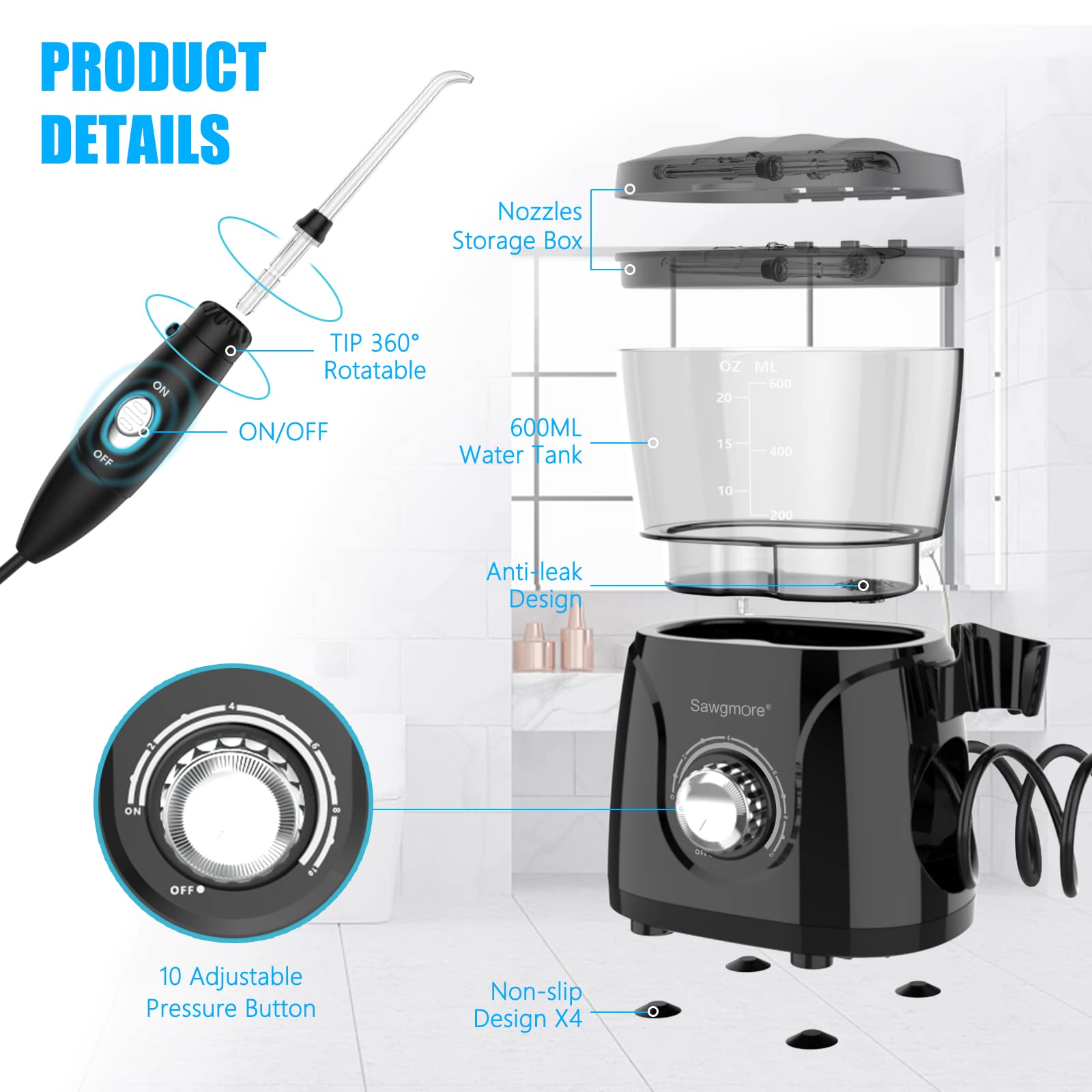 360-degree rotatable nozzle tips for full-mouth reach on Sawgmore FC166