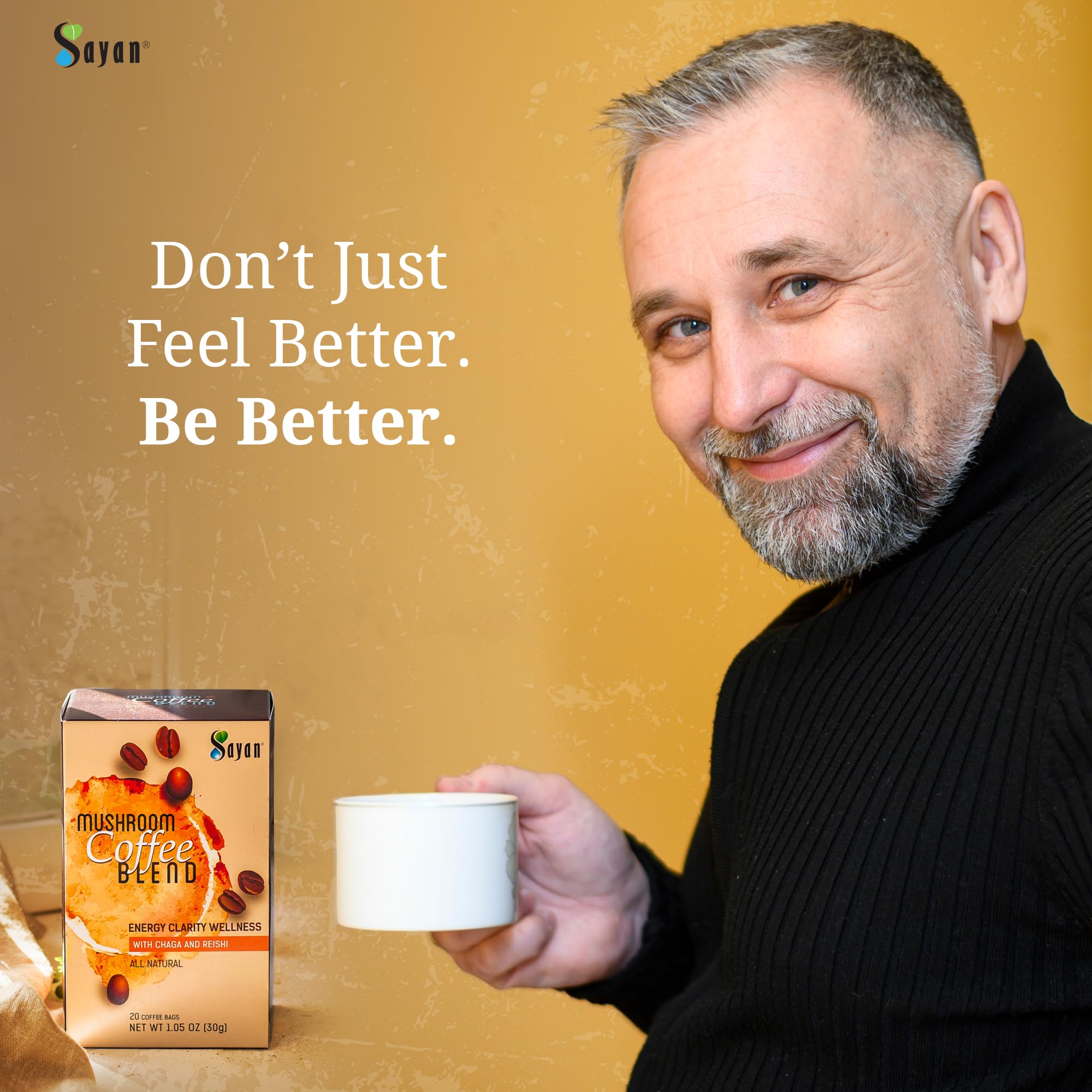 Lifestyle image of a cup of Sayan blend in a natural setting