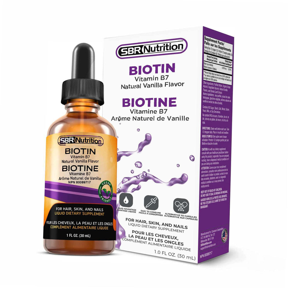 Back of the bottle showing ingredients for Biotin Liquid Drops Vanilla