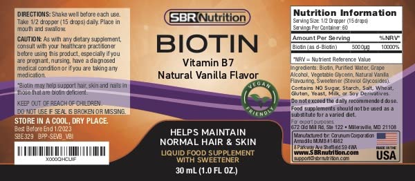 Dropper dispensing Biotin Liquid Drops Vanilla