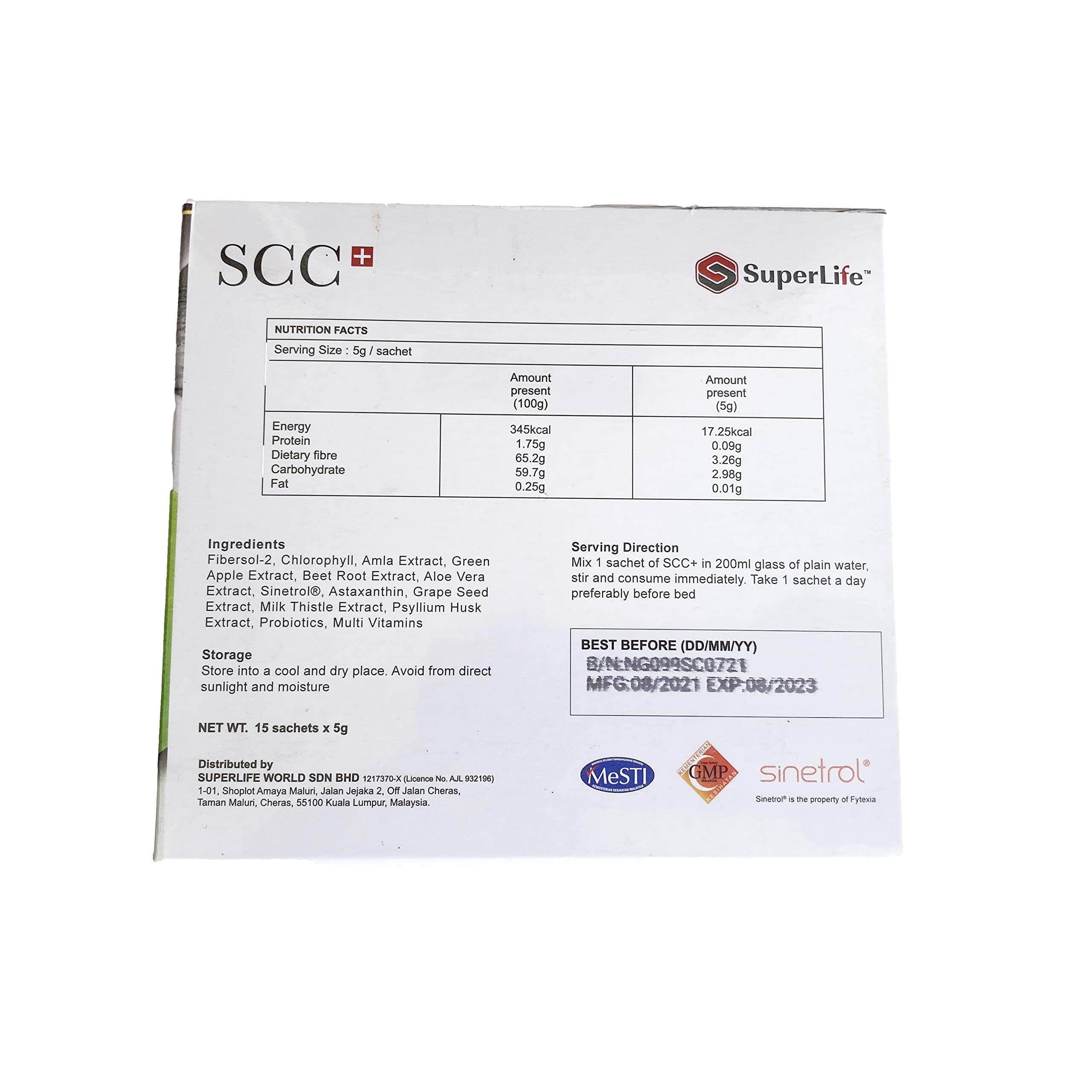 Front view of SCC+ Superlife Colon Care packaging