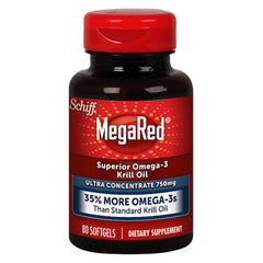 Schiff MegaRed Krill Oil High Concentration 750mg bottle with 80 softgels