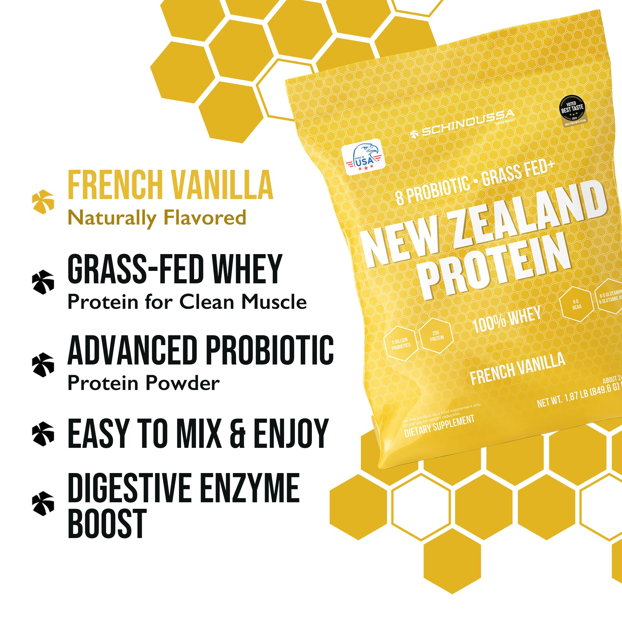 Schinoussa probiotic whey dispense scoop—easy prep for quick workouts.