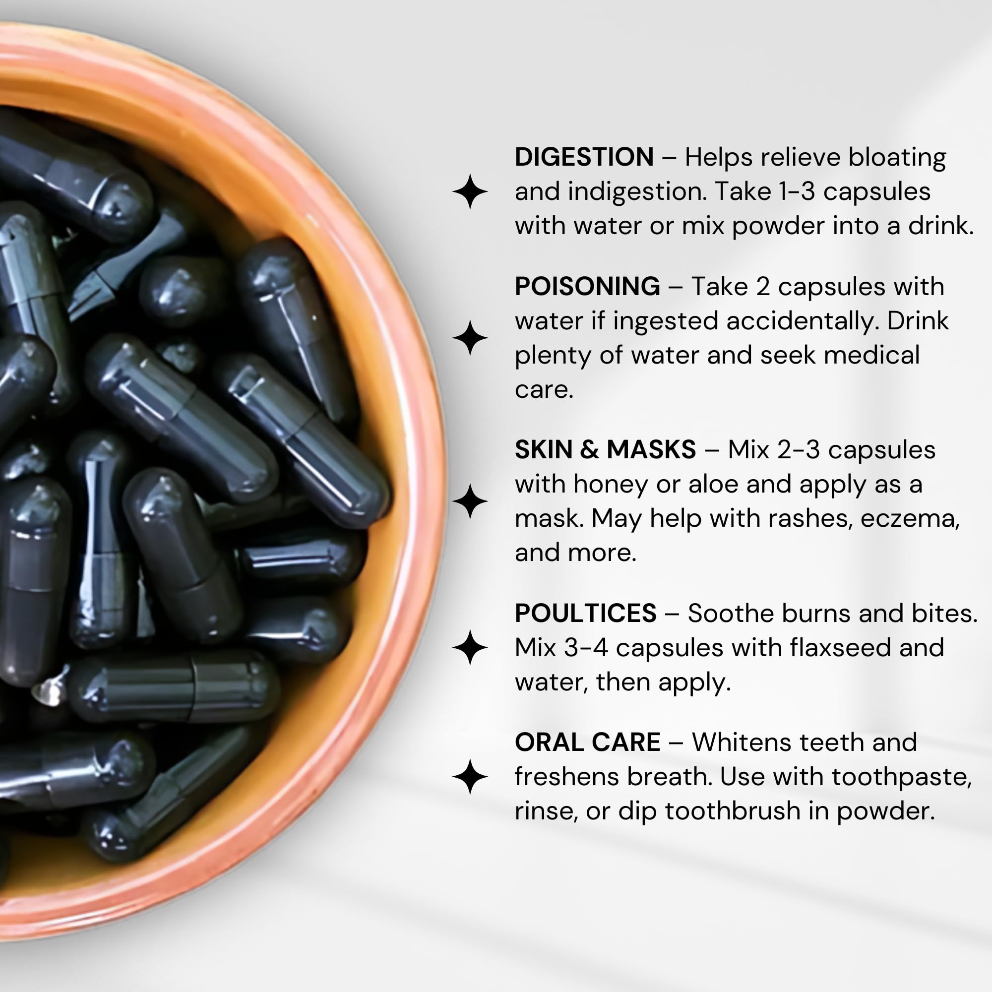 Packaging of Schizandu Activated Coconut Charcoal Capsules 210-count